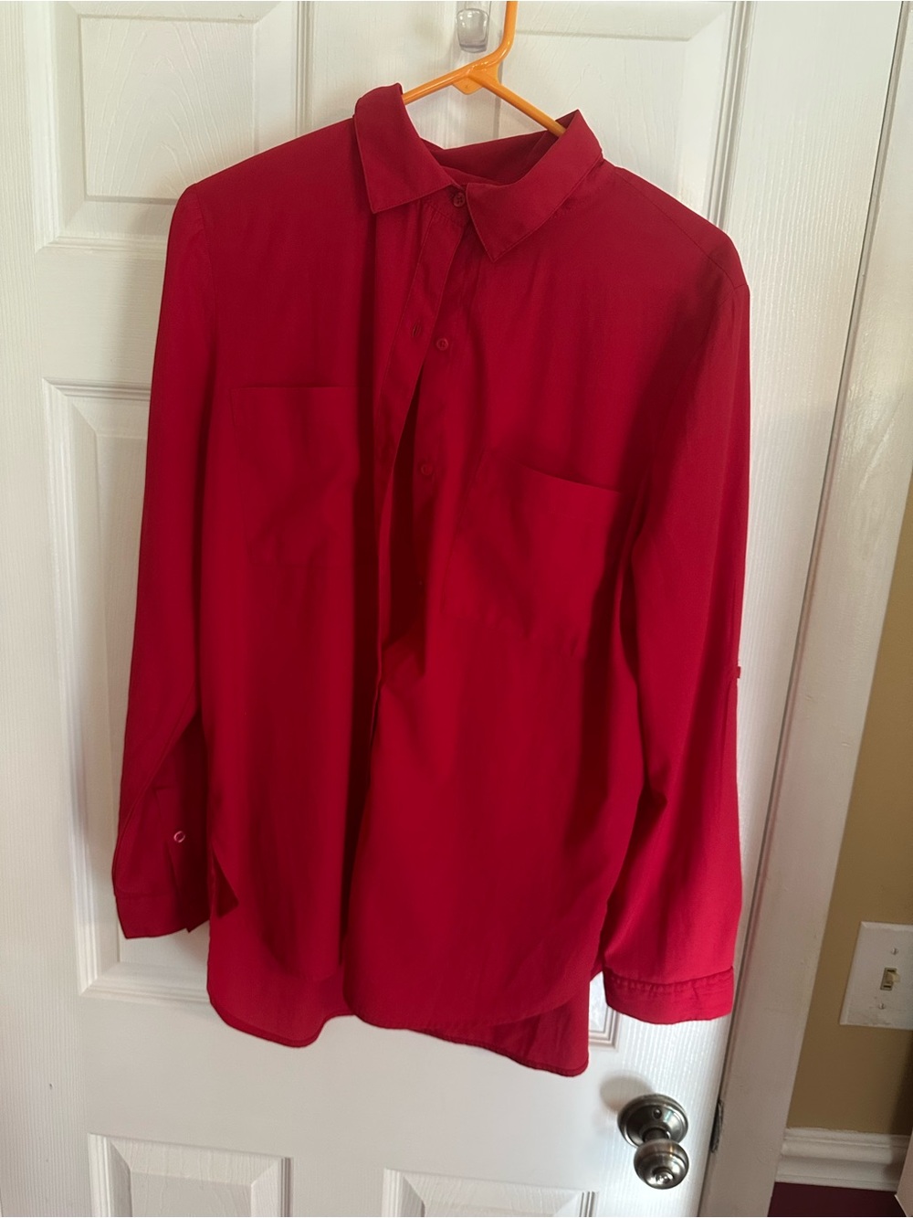 Women’s Deep Red Button-Up Dress Shirt